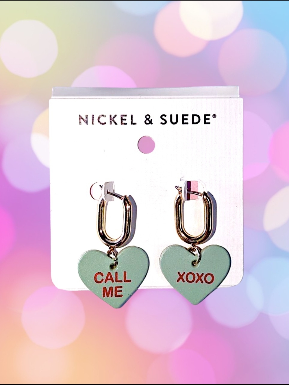 Nickel And Suede NWOT Gold Hoop Earrings with Mint Green Heart Charms
